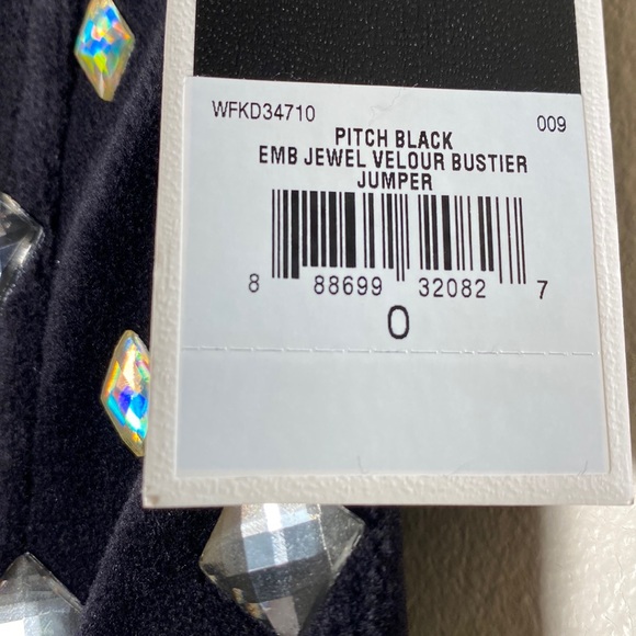 NWT Juicy Couture Jewel Embellished Velour Velvet Pitch Black Bustier Jumpsuit - Picture 9 of 9